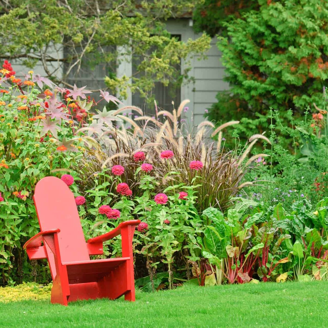 Garden with red chair